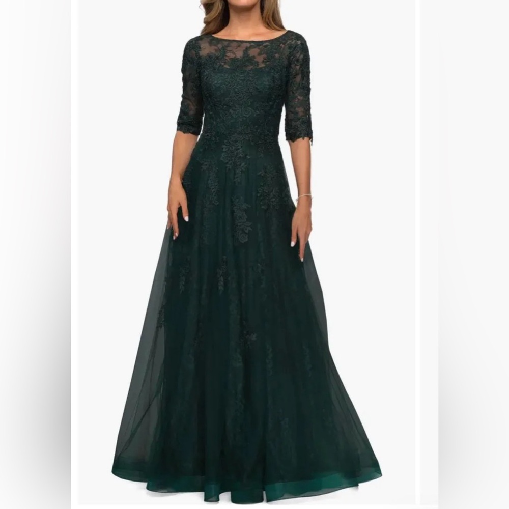 Floral Lace And Tulle Gown Green